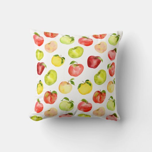 赤い緑のりんごイラストレーション水彩秋 クッション (正面)