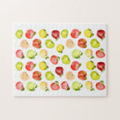 赤い緑のりんごイラストレーション水彩秋 ジグソーパズル (横)