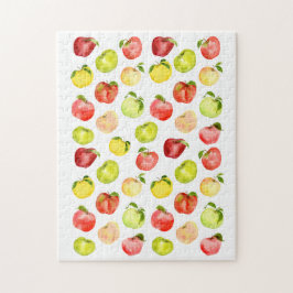 赤い緑のりんごイラストレーション水彩秋 ジグソーパズル