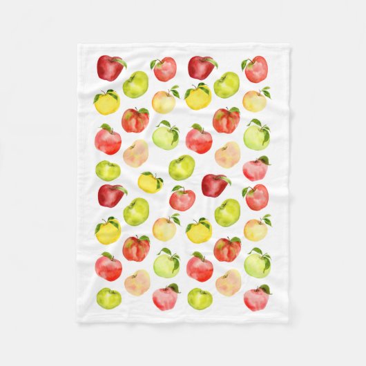 赤い緑のりんごイラストレーション水彩秋 フリースブランケット (正面)