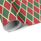 赤い緑のエレガント金ゴールドクリスマスのタイル模様 ラッピングペーパー (ロールコーナー)