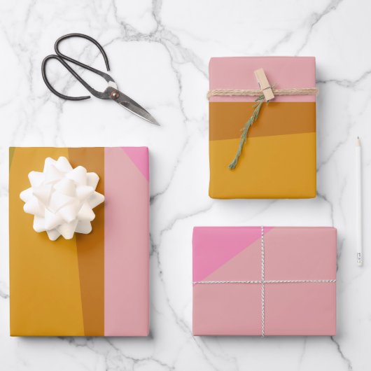 赤い緑のカモダンラーブロックジオメトリアート ラッピングペーパーシート (正面)