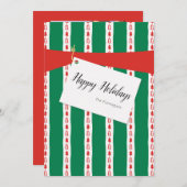 赤い緑のギフトラッピング2フォトホリデーカード シーズンカード (正面/裏面)