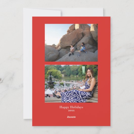 赤い緑のギフトラッピング2フォトホリデーカード シーズンカード (裏面)