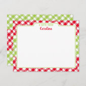 赤い緑のギンガムの名門私立校風のクリスマス文房具 ノートカード (正面/裏面)
