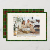 赤い緑のギンガムプレイドのカスタム写真クリスマス シーズンカード (正面/裏面)