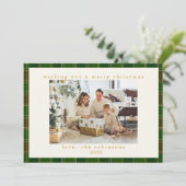 赤い緑のギンガムプレイドのカスタム写真クリスマス シーズンカード (スタンド正面)