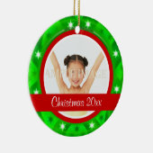 赤い緑のクリスマスの写真は個人化なります セラミックオーナメント (右)