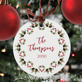 赤い緑のクリスマスの写真 セラミックオーナメント