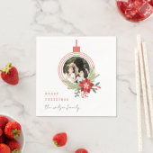 赤い緑のクリスマスオーナメント写真ポインセチア スタンダードカクテルナプキン (インサイチュ)