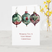 赤い緑のクリスマスオーナメント カード (黄色い花)