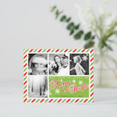 赤い緑のクリスマスカスタムの写真はがき シーズンポストカード (スタンド正面)