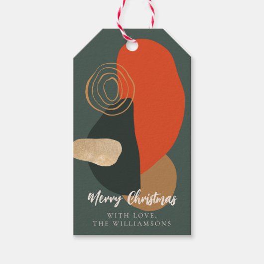 赤い緑のクリスマスカスタム抽象芸術グリーティング名 ギフトタグ (正面)