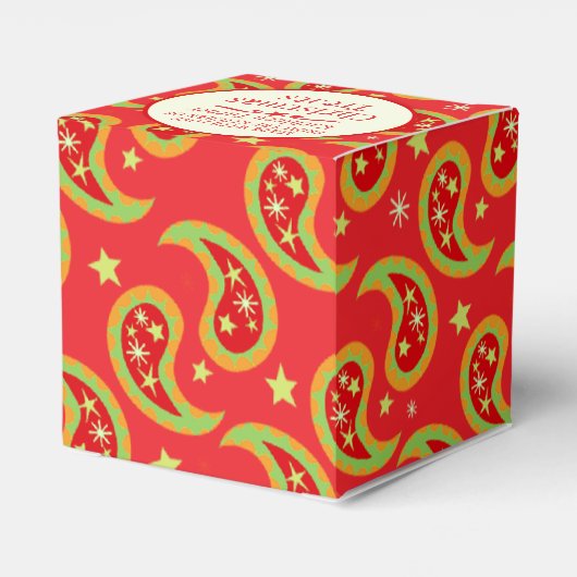 赤い緑のクリスマススターペイズリーギフトボックス フェイバーボックス (裏面サイド)