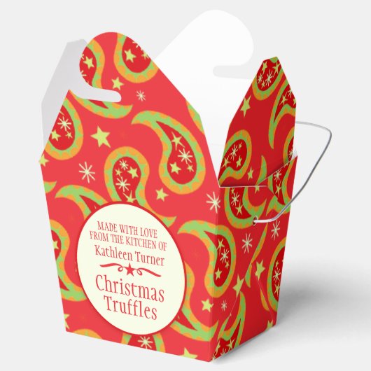 赤い緑のクリスマススターペイズリーギフトボックス フェイバーボックス (オープン)