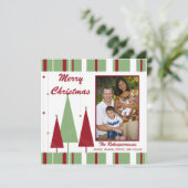 赤い緑のクリスマスツリーの写真の休日の挨拶 シーズンカード (スタンド正面)