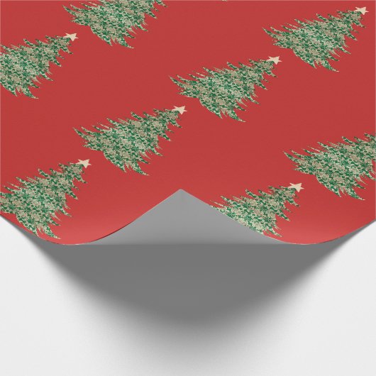 赤い緑のクリスマスツリーの星の包装紙 ラッピングペーパー (角)