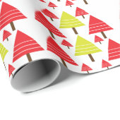 赤い緑のクリスマスツリーモダンクリスマス ラッピングペーパー (ロールコーナー)