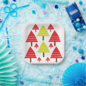 赤い緑のクリスマスツリーモダンパタミニマルーン ペーパープレート (パーティー)