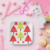 赤い緑のクリスマスツリーモダンパタミニマルーン ペーパープレート (パーティー)