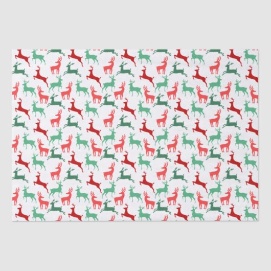 赤い緑のクリスマストナカイ模様ホワイト 薄葉紙 (正面)