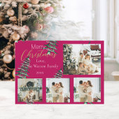 赤い緑のクリスマスパゴダの木5枚の写真 シーズンカード