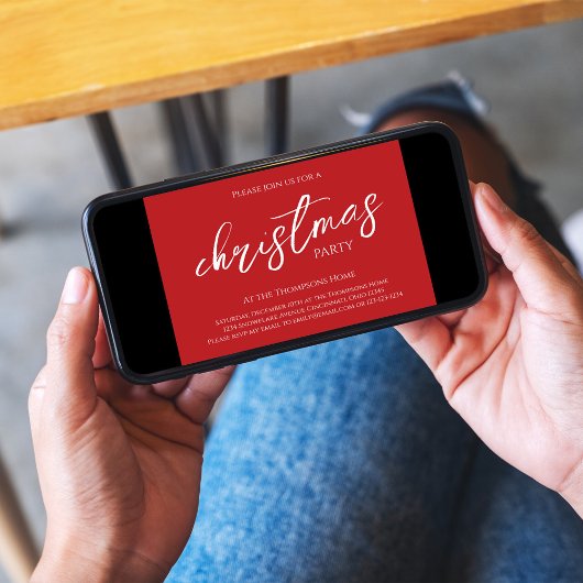 赤い緑のクリスマスパーティー格子模様 招待状