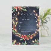 赤い緑のクリスマスフラワーとRSVP 招待状 (スタンド正面)