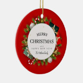 赤い緑のクリスマスプレゼント セラミックオーナメント (右)