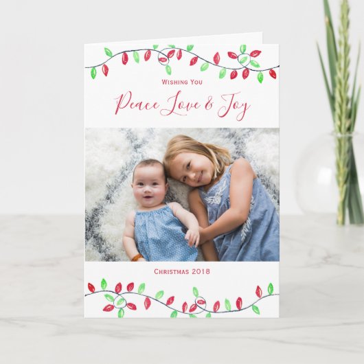 赤い緑のクリスマスライトクリスマスフォト シーズンカード (正面)