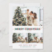 赤い緑のクリスマスライト雪3フォトコラージュ シーズンカード (正面)