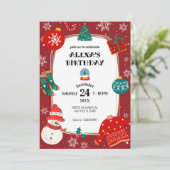 赤い緑のクリスマスワンダーランド誕生日パーティー 招待状 (スタンド正面)