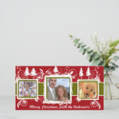 赤い緑のグランジ松の渦巻きホリデーファミリーフォト シーズンカード (スタンド正面)