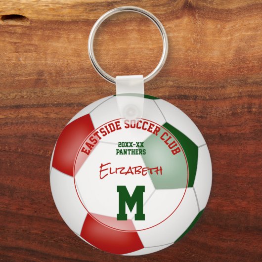 赤い緑のサッカークラブチームが色のスポーツ用品 キーホルダー (正面)