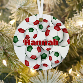 赤い緑のサッカーボールのアスリート名 メタルオーナメント
