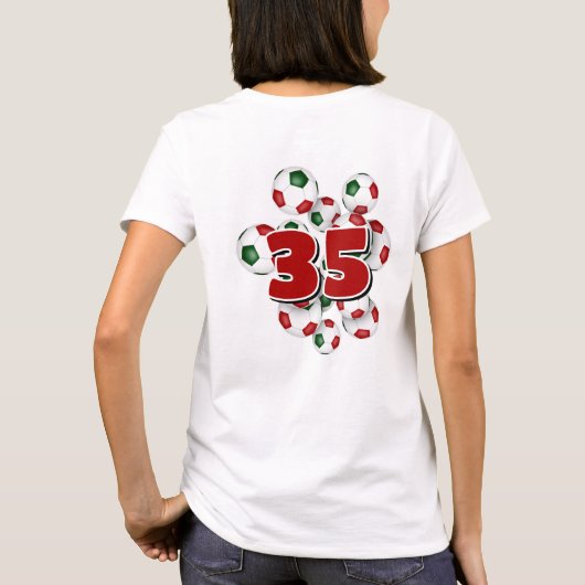 赤い緑のサッカーボールのグループのジャージー番号 Tシャツ (裏面)