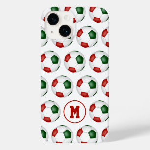 赤い緑のサッカーボールのモノグラムの模様 Case-Mate iPhone 14ケース