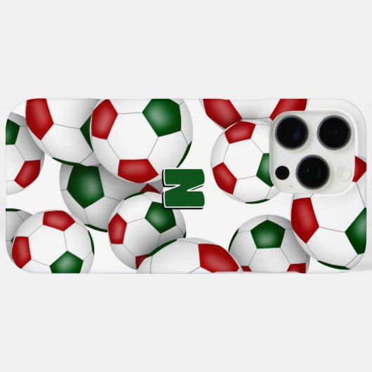 赤い緑のサッカーボールの束モノグラムの Case-Mate iPhoneケース (裏面 (横))