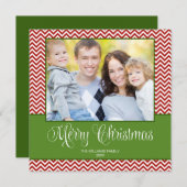 赤い緑のシェブロンのクリスマススクウェアの写真カード シーズンカード (正面/裏面)
