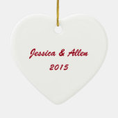 赤い緑のシェブロンのハートの写真のクリスマスのオーナメント セラミックオーナメント (裏面)