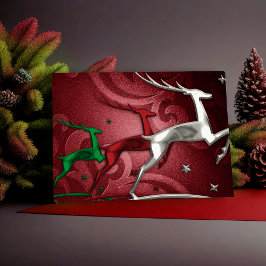 赤い緑のシルバーのトナカイのホリデーカード シーズンカード