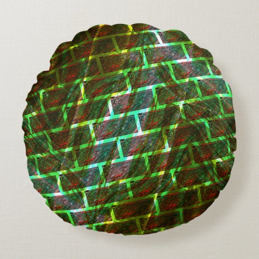 赤い緑のステイン、スクラッチ、グリッドまたは壁効果 ラウンドクッション (正面)