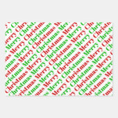 赤い緑のストライプ点メリークリスマスタイポグラフィ ラッピングペーパーシート (正面3)