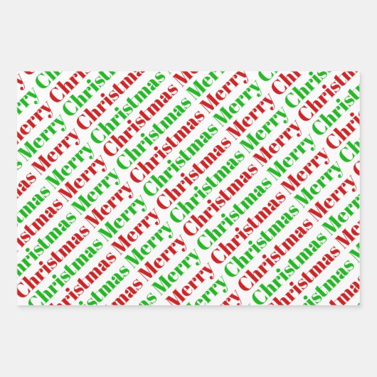 赤い緑のストライプ点メリークリスマスタイポグラフィ ラッピングペーパーシート (正面3)