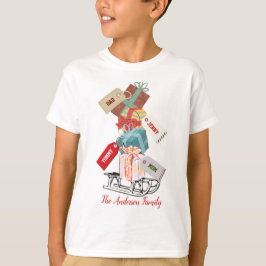 赤い緑のスレッドトレンディーファミリー名クリスマスキッズ Tシャツ