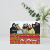 赤い緑のダマスク織のメリークリスマスの郵便はがき シーズンポストカード (スタンド正面)