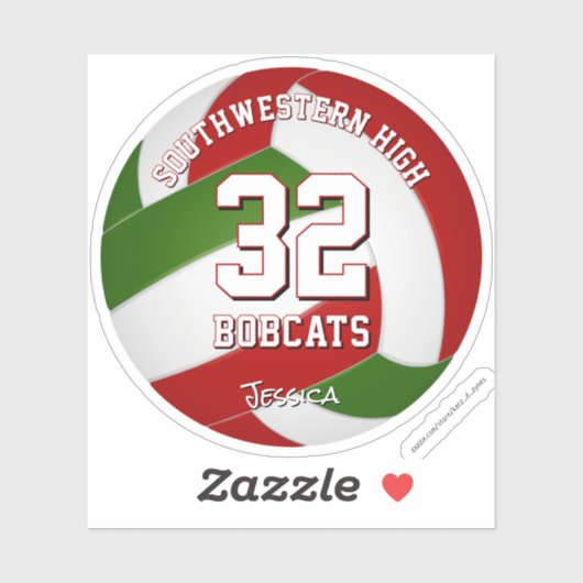 赤い緑のチームカラー女の子の男の子バレーボール シール (シート)