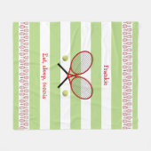 赤い緑のテニスラケットパーソナライズされた フリースブランケット (正面(横))