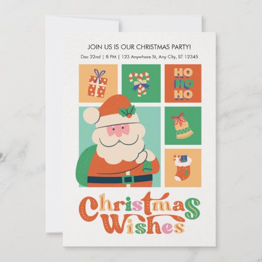 赤い緑のドードルキュートなサンタクロースのクリスマスウィッシュ 招待状 (正面)