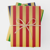 赤い緑のネイビーブルーの金ゴールドパタストライプーン ラッピングペーパーシート (インサイチュ)